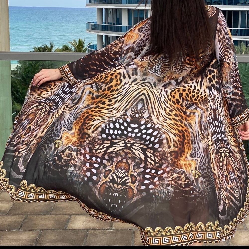 Ranees Exotic Animal Print Duster Coverup